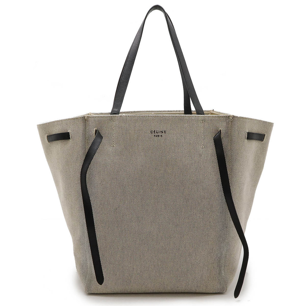 Celine Cabas Phantom Belt Tote Bag Shoulder Hobo Canvas Leather Gray Black
